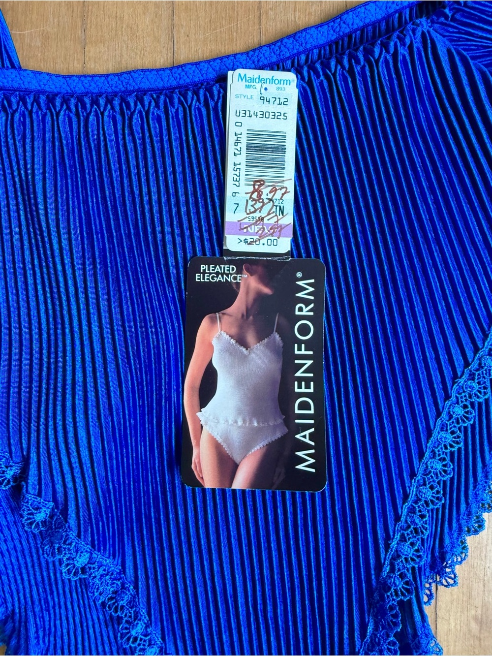 Vintage Maidenform Camisole Panties Set Hi Cut Fairycore Pleated Elegance Blue M - Picture 8 of 11